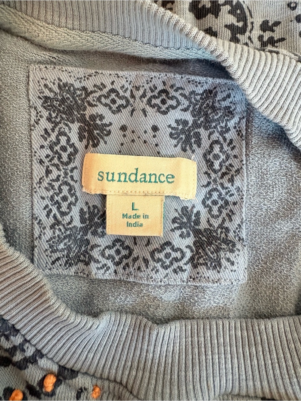 Sundance Paisley Bandana Print Sweatshirt Raw Hem Blue Large - Picture 6 of 6